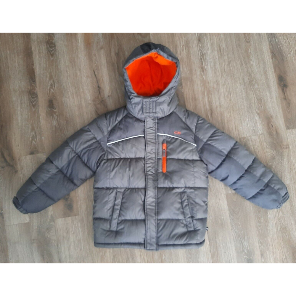Boy's Winter Puffer Coat Size Small (8) Gray Orange Fleece Lining CB Sports